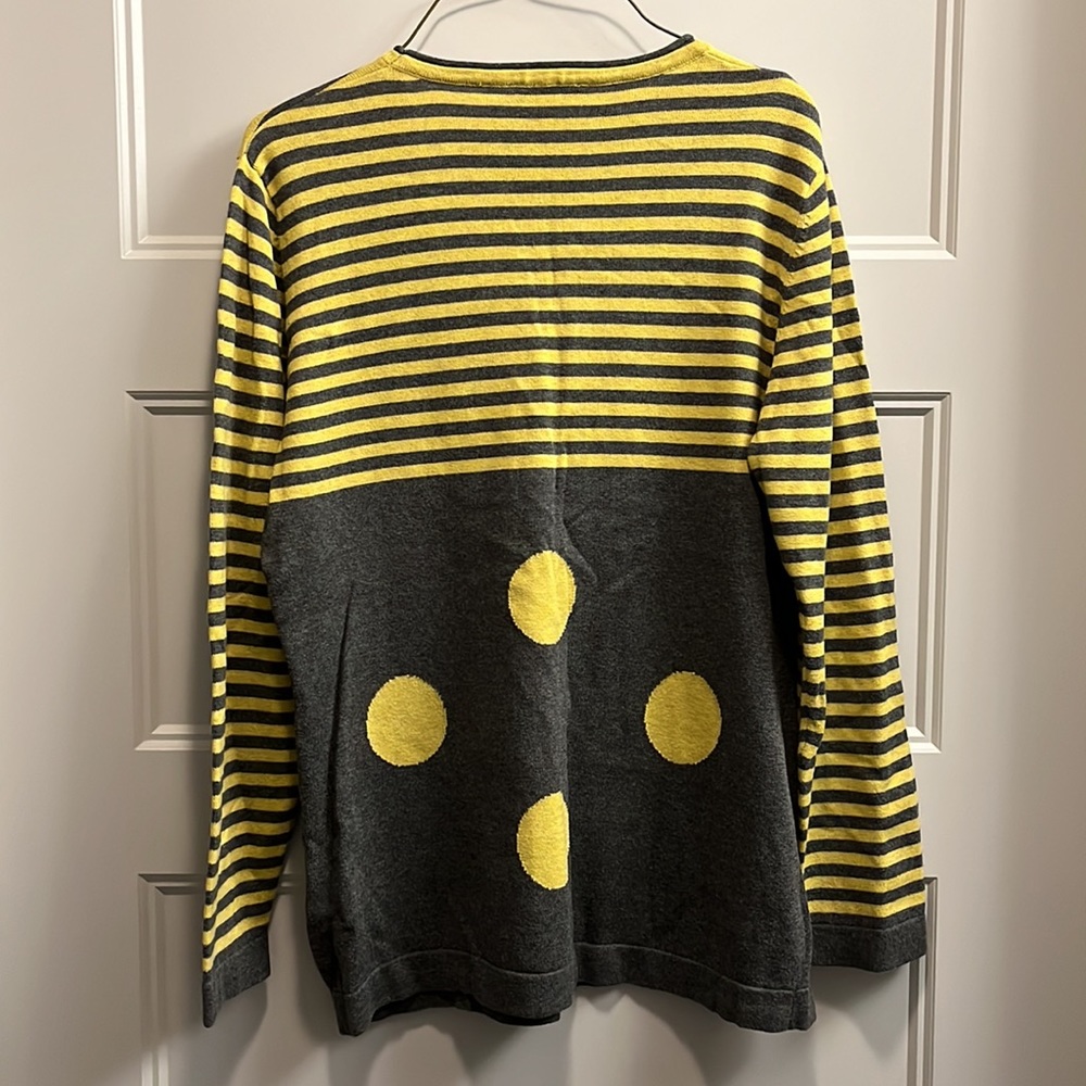 Boutique green and gray striped and polka dotted crew neck sweater, size L - Picture 4 of 5